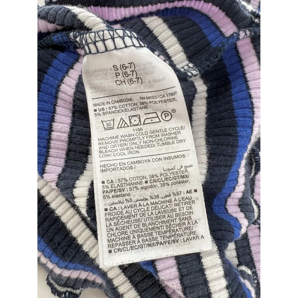 Old Navy Girls' Striped Ribbed Keyhole Top - Black Blue Purple - Size S (6-7)‎
